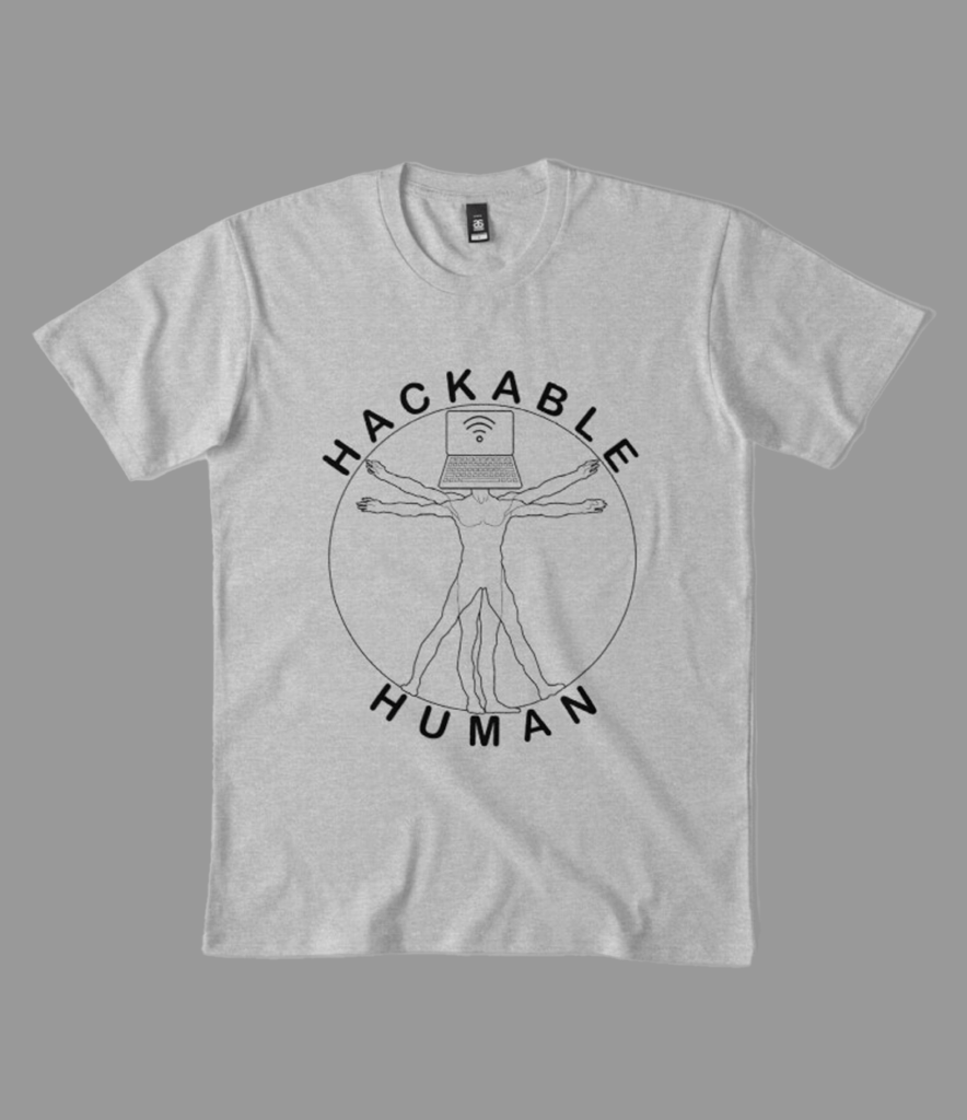 Image of the Vitruvian Man with the words "Hackable Human" around it
