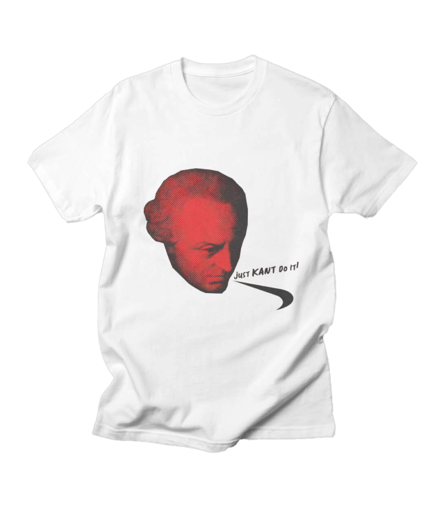 Illustration of the head of Immanuel Kant with the words "Just Kant Do It" next to the illustration
