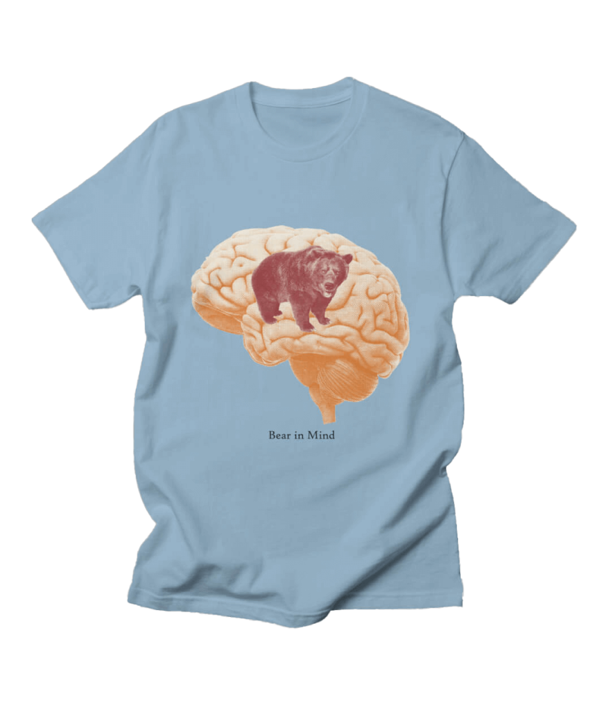 Picture of a bear inside a picture of a brain. The label under the image reads "bear in mind"