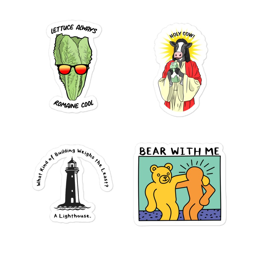Dad Joke Sticker Pack Vol. 1 – 4 Funny Pun Vinyl Stickers